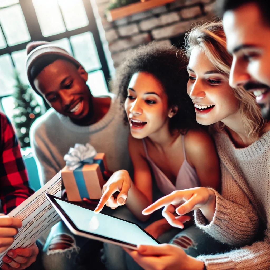 Prieteni alegând cadouri din listă